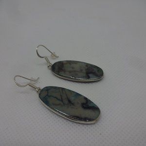 Natural "GRAY AGATE" Handmade Sterling Dangle Earrings #725